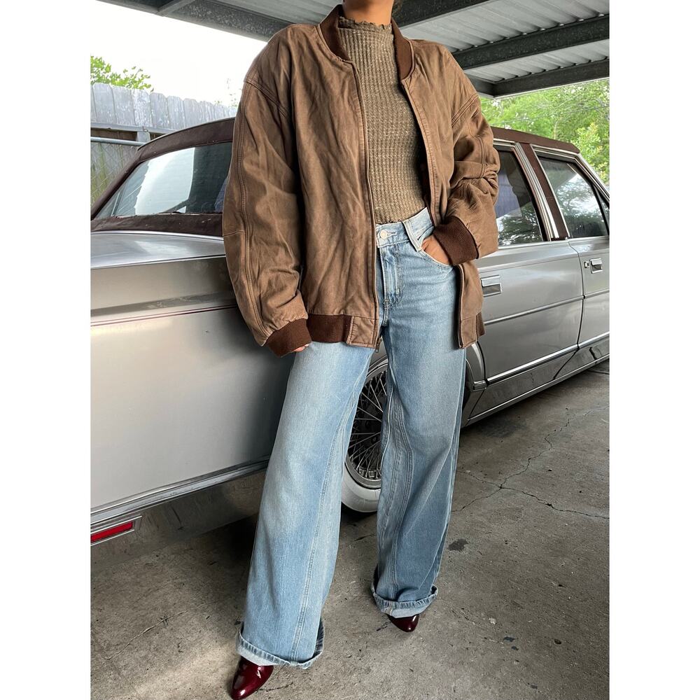 🔥VTG 90s Body Equip Suede Leather Distressed Rusty Bomber Jacket Men’s L- XL - Picture 2 of 16